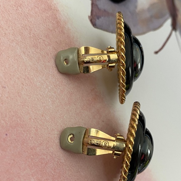 Ciner Black and Gold Hematite Clip-On Earrings - Picture 2 of 4